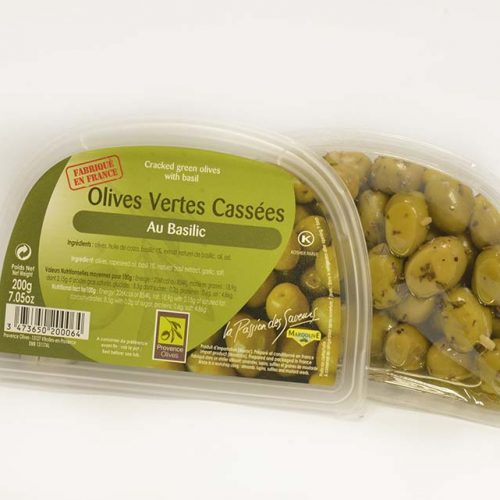 Olives Vertes Cassées au Basilic