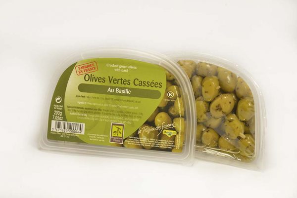 Olives Vertes Cassées au Basilic
