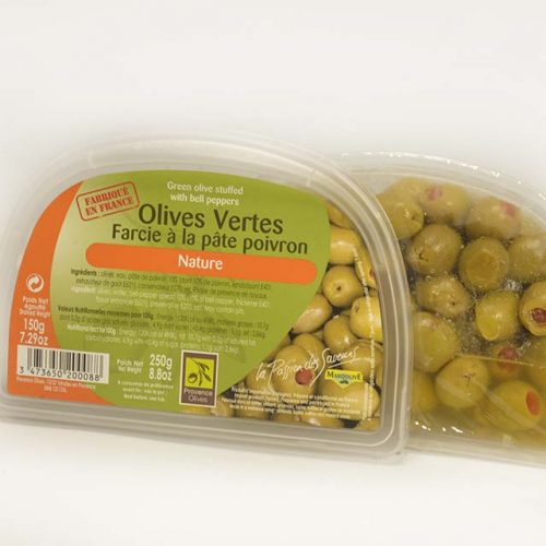 Olives Vertes farcies à la Pâte de Poivron